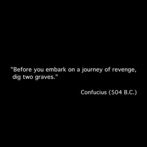 "Before you embark on a journey of revenge, dig two graves." Confucius (504 BC) Dig Two Graves Quotes, Before You Embark On A Journey Revenge, Revenge Tattoo, Confucius Quotes, Angry People, Philosophy Quotes, Quotable Quotes, Lessons Learned, Quote Aesthetic