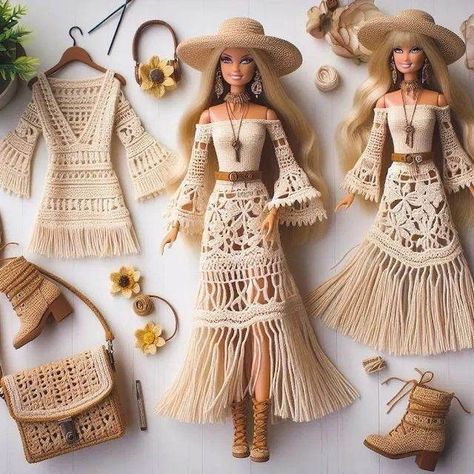 Barbie Crochet Clothes, Barbie Clothes Crochet, Old Money Brands, Crochet Barbie Patterns, Crochet Sweater Design, Barbie Knitting Patterns, Sewing Barbie Clothes, Crochet Barbie, Barbie Wardrobe