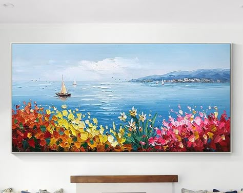 Island Of Capri, Flower Painting On Canvas, Oil Painting Frames, Ocean Canvas, Oil Painting Texture, Wall Art Etsy, Landscape Art Painting, Framed Oil Painting, Original Wall Art