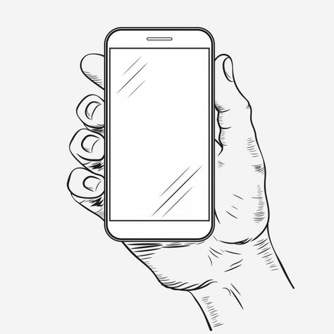 Mobile phone in hand | Premium Vector #Freepik #vector #technology #hand #computer #phone Hand Holding Cellphone Drawing, Phone Drawing, Iphone Drawing, Drawing Poses Male, Hand Holding Phone, Holding Phone, Computer Drawing, Drawing Room Interior Design, Drawing Hands