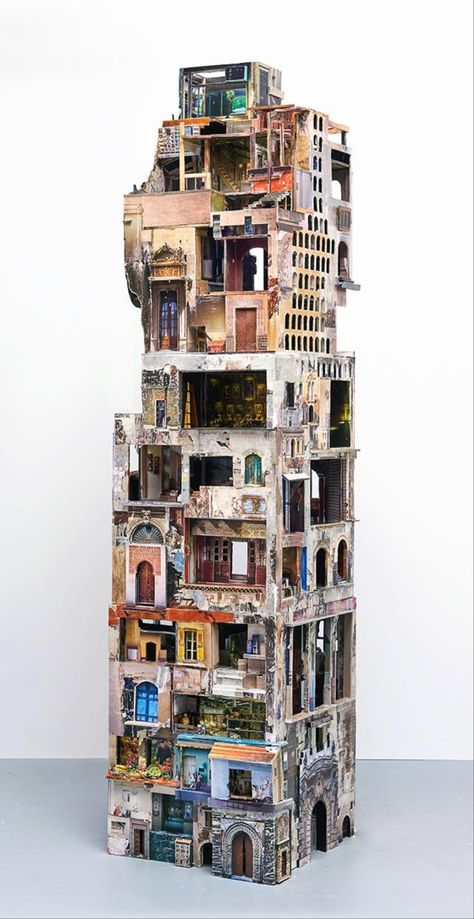 Sourcing images from magazines and almanacs, Chris Jones compiles hundreds of images to recreate quotidian objects entirely out of printed paper. Building Sculpture Art, Simple Or Complex Art, Images To Recreate, Cardboard City, City Collage, Chris Jones, Collage Sculpture, Architectural Sculpture, Cardboard Sculpture