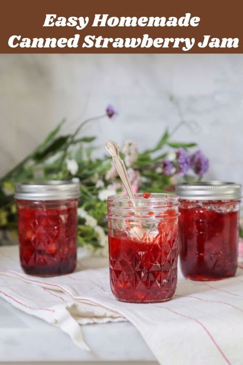 Canned Strawberry Jam, Easy Strawberry Jam, Canned Strawberries, Strawberry Jam Recipe, Lemon Grove, Water Bath Canning, Easy Strawberry, Homemade Jam, Frozen Strawberries