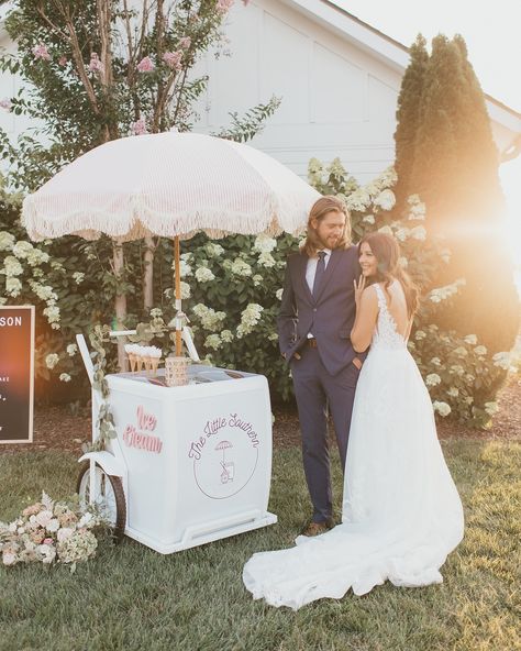 Our charming ice cream cart is the sweetest addition to any wedding 🥰🍦 Treat your guests to a delicious cocktail hour treat or a late-night dessert under the stars ✨ We are so excited for our upcoming weddings this Fall and for those we have booked for next spring/summer ❤️ We would love to create a sweet and memorable experience for you and your guests on your special day! 🤍 Link to inquire is in our bio! Cocktail Cart Wedding, Dessert Cart Wedding, Ice Cream At Wedding, Ice Cream Cart Wedding, Wedding Ice Cream Bar, Ice Cream Wedding, Cocktails Cart, Night Dessert, Ice Cream Cocktails