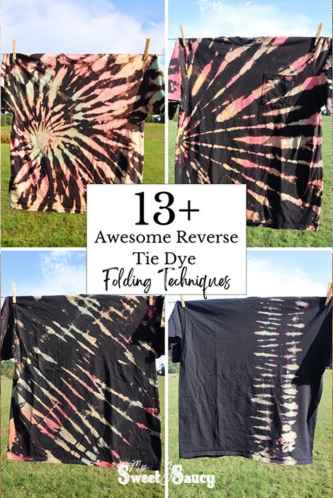 Awesome Reverse Tie Dye Folding Techniques - My Sweet and Saucy Reverse Tie Dye Folding Techniques, Folding Techniques For Tie Dye, Reverse Tie Dye With Bleach Patterns, Reverse Bleach Tie Dye, Bleach Tie Dye Techniques, Reverse Tie Dye Patterns Techniques, Tye Dye Folding Techniques, Diy Reverse Tie Dye Bleach, Tie Dye Hacks