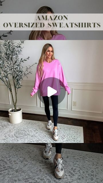 Kate Rose on Instagram: "LIKE this post & type NEW TOP for details!

These oversized sweatshirts are perfect to pair with leggings for an easy casual fall outfit! Wearing size small in each!

#falloutfitinspo #casualoutfitideas #cozyoutfits petite outfits, oversized tops, legging friendly top, leggings outfit, tunic tops" Leggings And Oversized Sweatshirt, Outfit Tunic, Casual Fall Outfit, Oversized Tops, Oversized Shirts, Leggings Outfit, Sporty Casual, Oversized Top, Cozy Outfit