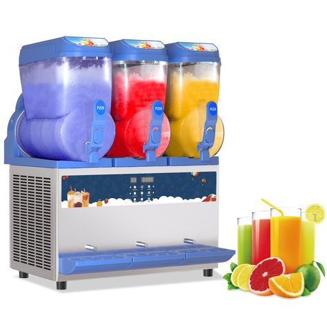 PRICES MAY VARY. Food Grade Material: The whole slush machine is made of superior food grade 304 stainless steel,high pressure resistance and easy to clean. PC container + anti-corrosion stirrer with dual-screw design for 360°mixing. A good effect of anti-corrosion,a standard safe level,long service life,making our all customers safer and more assured. 45L Slushy Machine: 15L*3 Tanks (11.89 gal) in capacity, can produce 90 cups of smoothie drinks, 1000W rated wattage and professional Embraco com Slushy Machine, Frozen Drink Machine, Margarita Machine, Slushie Machine, Slushy Maker, Slush Machine, Snow Cone Maker, Snow Cone Machine, Syrup Bottle