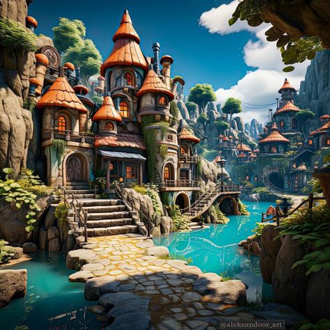 The Jungle is calling! 🌴🌤️🏡 Fantasy Cities, Castle Illustration, Fantasy Village, Fantasy Town, Underwater Art, Art Landscapes, Simple Rules, Fantasy City, Fantasy Art Landscapes