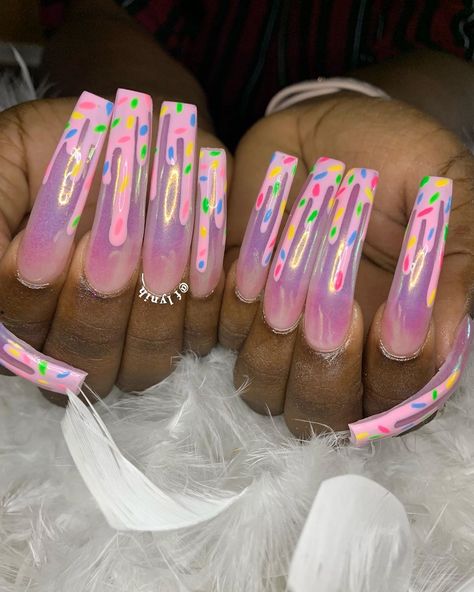 Sprinkle Nails, Da Brat, Finger Nail Art, Drip Nails, Long Nail Designs, Extremely Funny, Crazy Nails, Nails Only, Glam Nails