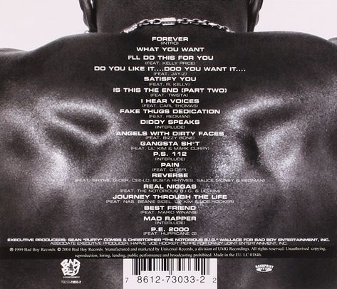 Puff Daddy – Forever – 1999 – Hip hop (Back cover) Hiphop Album Covers, Hip Hop Albums Covers, 2000s Hip Hop Album Covers, Bizzy Bone, Carl Thomas, Old Hip Hop Album Covers, Prince 1999 Album Cover, Perfume Label, Notorious Big