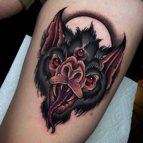 10 Best Neo-Traditional Bat Tattoo Ideas That Will Blow Your Mind! | Outsons | Men's Fashion Tips And Style Guides Traditional Bat Head Tattoo, Bat Head Tattoo, Traditional Bat Tattoo, Traditional Tattoo Reference, Bat Head, Illustrative Tattoos, Bats Tattoo Design, Army Tattoos, Bat Tattoo