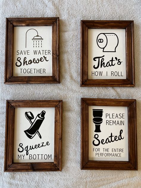 Bathroom Wall Drawing Ideas, Bathroom Decor Cricut Ideas, Toilet Frames Ideas, Funny Bathroom Signs Diy, Rustic Restroom Ideas, Diy Bathroom Decor Ideas Wall Art, Bathroom Theme Ideas, Bathroom Theme, Toilet Room Decor