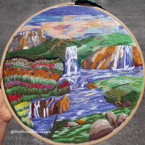 Should I make another landscape embroidery with waterfalls? I really enjoyed making this piece. What's your favourite slide? (Likes and shares are greatly appreciated❤) (Artwork, painting, hand embroidery art, home decor, wall hanging) #wallhangingart #handembroiderywork #handembroideryart #embroiderypainting #embroiderypaintings #africanartists #africanartcollector #artcollectorsoninstagram #nigerianartists #nigeriancreative #homedecor #homepainting Waterfall Embroidery, Landscape Embroidery, Home Decor Wall Hanging, African Artists, Hand Embroidery Art, Embroidery Inspiration, Art Collector, African Art, Embroidery Art