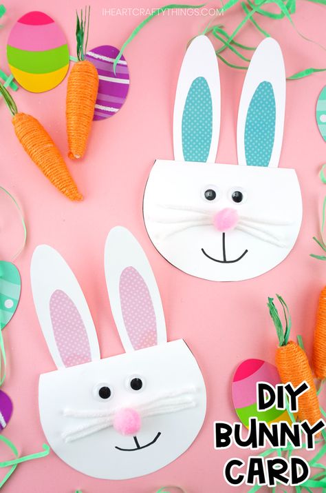 Simple Easter Bunny Card for kids -Make this cute bunny greeting card with our free printable template. Easy Easter craft for kids and diy Easter card. #iheartcraftythings Easter Craft For Kids, Crafts Simple, Easter Printables Free, Easy Easter Crafts, Spring Crafts For Kids, Animal Crafts For Kids, 카드 디자인, Diy And Crafts Sewing, Easter Craft