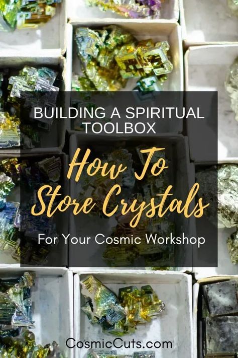 Crystals offer so many rich gifts in our lives, from healing vibrations to gorgeous eye candy! Let's learn how to store crystals and stones to maximize their effectiveness while showing off their beauty and influence on your spiritual life. #howtostorecrystals #howtostorecrystalsandstones https://cosmiccuts.com/blogs/healing-stones-blog/how-to-store-crystals Storing Crystals And Stones, Store Crystals, Healing Crystals Decor, Crystal Storage, Rich Gifts, Healing Crystals Meanings, Unique Crystals, Rustic Wooden Shelves, Creative Storage Solutions