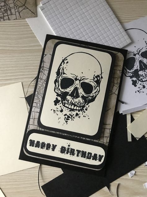 Skull birthday card Skull Birthday Cards, Goth Birthday Card, Gothic Birthday Card, Homemade Birthday Presents, Skull Birthday, Birthday 30, Diy Skulls, Baby Cards Handmade, Letter Ideas