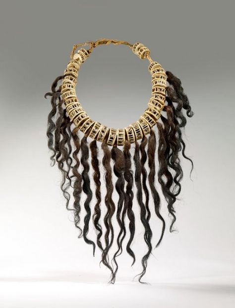 Marquesas Islands ~ French Polynesian islands | Necklace made from hair, metal, and fish bones | 20th century Museum Exhibit, Avant Garde Jewelry, Art Jewelry Contemporary, Business Hairstyles, Museum Exhibition, Hair Art, Ethnic Jewelry, Ancient Art, Hair Jewelry