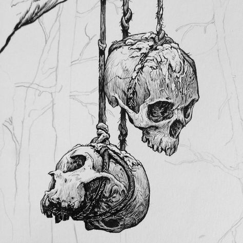 Skull Hanging, Skeleton Drawings, Skull Art Drawing, Skulls Drawing, Dark Art Tattoo, Skull Illustration, Skeleton Art, Skull Artwork, Tattoo Art Drawings