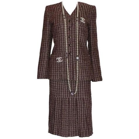 Preowned Classy Chanel Pleated Skirt Tweed Suit ($1,499) ❤ liked on Polyvore featuring suits, black and skirt suits Chanel Tweed Jacket Outfit, Chanel Tweed Skirt, Tweed Jacket Outfit, Tweed Skirt Suit, Suits Outfits, Chanel Tweed Jacket, Chanel Skirt, Tweed Suit, Chanel Tweed