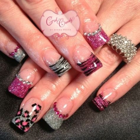 Girly Nails, Zebra Nails, Duck Nails, Cute Acrylic Nail Designs, Y2k Nails, Really Cute Nails, Animal Print Nails, Nail Swag, Bling Acrylic Nails