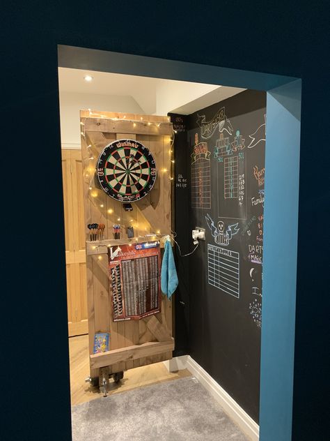 Home Dart Board Ideas, Dart Board On Door, Hidden Dart Board, Hidden Dart Board Ideas, Dartboard Ideas, Dartboard Wall, Dartboard Surround, Dart Board Wall, Hidden Games