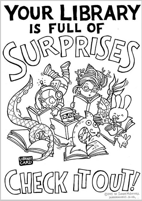 Sat, 7 Feb is National Libraries Day ! Our libraries are facing huge challenges right now with all the budget cuts, and it's a great time to show your support. Libraries with trained librarians are a wonderful haven for readers, especially children, who can work their way through huge amounts of… Library Worksheets, Library Coloring Pages, Library Printables, School Library Lessons, Library Day, National Library Week, Library Centers, Library Signage, Library Decorations