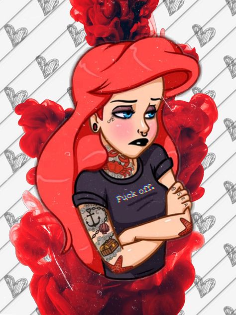 Ariel With Tattoos, Gothic Disney, Modern Ariel, Disney Mashup, Cartoon Legs, Ariel Wallpaper, Twisted Disney Princesses, Goth Disney Princesses, Disney Punk