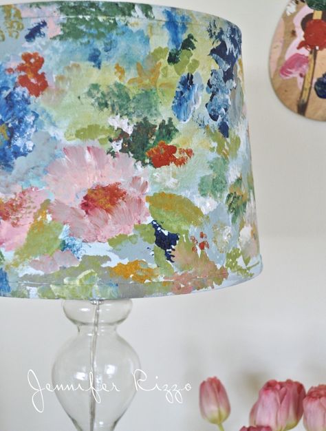 How to paint an artist's palette-inspired floral lampshade... - Jennifer Rizzo Altered Lampshades, Jeanne Marie, Floral Lamp, Floral Lampshade, Shabby Chic Lamp Shades, Antique Lamp Shades, Watercolor Decor, Lampshade Makeover, Painting Lamp Shades