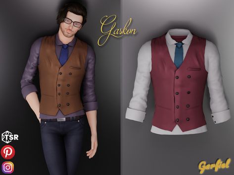 Men's top consisting of a shirt with multiple folds and a slight sheen, tie and buttoned vest with pockets Found in TSR Category 'Sims 4 Male Elder Everyday' Sims 4 Male, Vest With Pockets, Dress With Corset, Vintage Formal Dresses, Sims 4 Downloads, Sims 4 Toddler, Vest And Tie, Shirt Tucked In, Shirt Vest