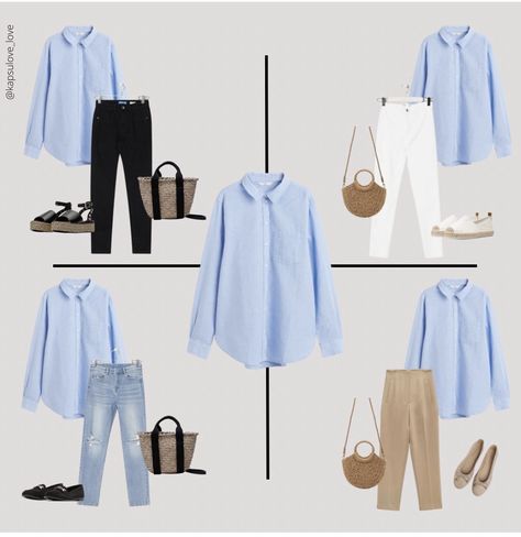 Light Blue Shirt Outfit, Shirt Ootd, Capsule Wardrobe Women, Mode Tips, Fashion Capsule Wardrobe, Classic Style Outfits, Camisa Social, Everyday Fashion Outfits, 60 Fashion