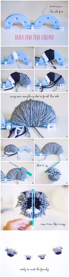 Koala Family Pom Pom Garland | Helarious#pompoms #koalas #craft #diy Koala Craft, Pom Pom Animals, Diy Pom Poms, Pom Pon, Pom Pom Rug, How To Make A Pom Pom, Pom Pom Maker, Pom Garland, Yarn Pom Pom