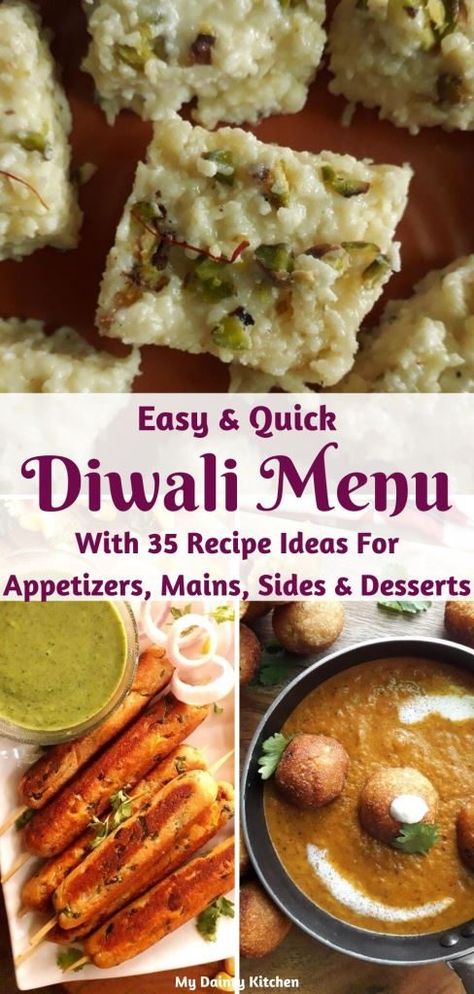 35 Amazing Diwali Recipes - My Dainty Kitchen Easy and quick diwali menu planning with party food ideas. #diwalirecipes, #diwalifoodideas, #diwalisweets, #diwalipartyideas, #appetizers, #diwalimenuplan Tandoori Paneer, Diwali Recipes, Recipes List, Diwali Snacks, Veg Biryani, Veg Snacks, Dum Biryani, Diwali Sweets, Diwali Food