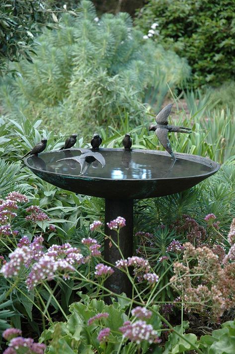 Bird Fountain, Brick Patterns Patio, Bird Bath Garden, French Country Garden, Bird Designs, Garden Design Layout, Bird Baths, Luxury Garden, Garden Fountain