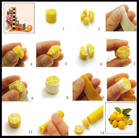 DIY polymer clay lemon Polymer Clay Lemon Slice, Cercei Din Lut Polimeric, Polymer Clay Kunst, Lemon Slices, Clay Diy Projects, Tanah Liat, Polymer Clay Canes, Polymer Clay Diy, Polymer Clay Jewelry Diy