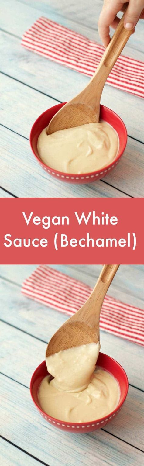 3-ingredient vegan white sauce recipe. Also called bechamel sauce, this simple sauce is creamy, wholesome and delicious and can be used whenever you need a white sauce. | lovingitvegan.com Dairy Free White Sauce, Vegan White Sauce, Dairy Free Lasagna, White Sauce Recipe, White Sauce Recipes, Vegan Lasagna, Cheese Sauce Recipe, Dairy Free Cheese, Vegan Sauces