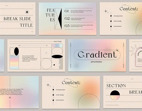 Gradient Presentation Design on Behance Gradient Magazine Layout, Gradient Presentation Template, Aura Website Design, Gradient Shapes Design, Gradient Presentation Design, Gradient Portfolio, Gradient Website Design, Gradient Layout, Gradient Website