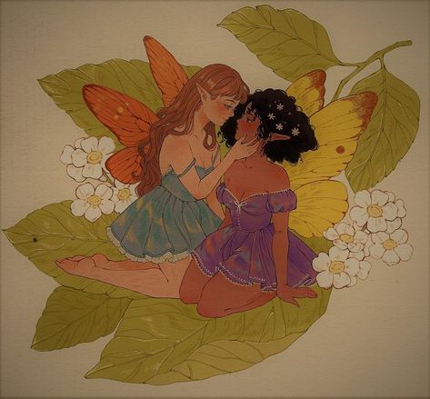 Simple Cute Hairstyles, Cottage Core Art, Hairstyles For Girls, Lesbian Art, Lgbt Art, Queer Art, Beautiful Fairies, Fairy Art, Gay Art