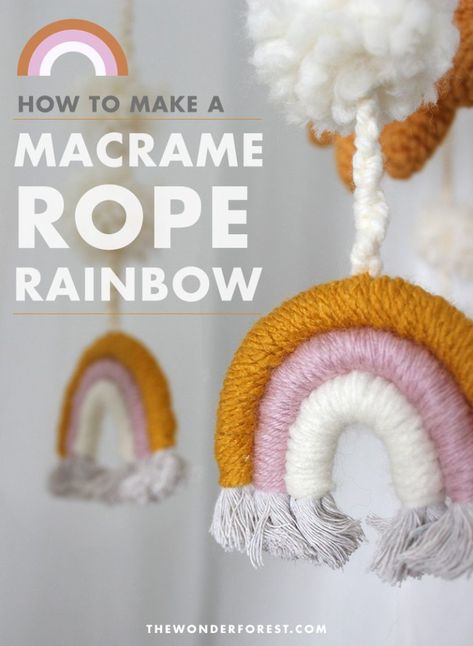 Diy Rope Design, Rope Rainbow, Wonder Forest, Diy Crib, Rainbow Diy, Crochet Baby Booties Pattern, Rope Diy, Rainbow Macrame, Macrame Rainbow