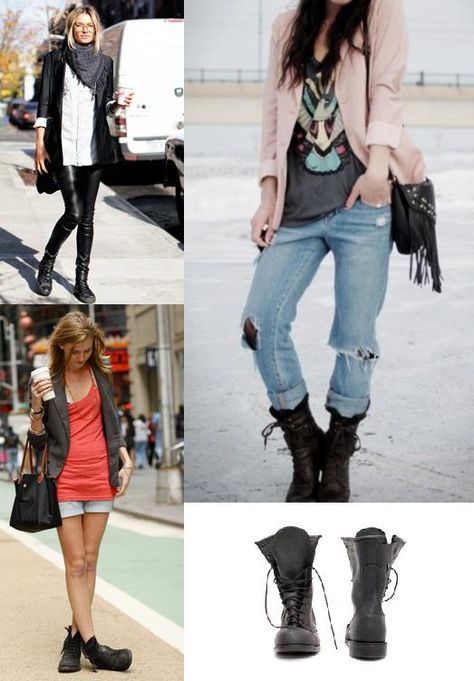 Cómo combinar botas militares - Botas militares con americana o blazer Bohemian Clothes, Outfits Casuales, Casual Outfit, Black Boots, Combat Boots, Casual Outfits, Lace Up, Blazer, My Style