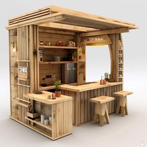 Wood Food Truck, Kiosk Design Ideas Architecture, Caffe Design, Food Stall Design, Juice Bar Design, Pallet Furniture Ideas, Coffee House Design, Small Restaurant Design, Mobile Coffee Shop