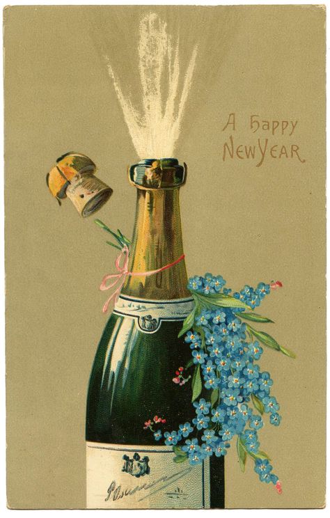 Champagne Clipart, Happy Holidays Images, Champagne Images, New Year's Drawings, Vintage Happy New Year, New Year Art, Picasso Art, Graphics Fairy, Vintage Champagne