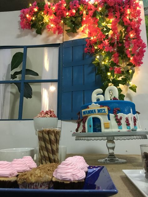 Mamma Mia Mel at 60! Styling by Red Apples and Glass Slippers - RAGS MNL #mammamia #eventstyling #blueandwhite #greek Cake by Kitchen of Cher 60s Party Themes, Mamma Mia Wedding, Greece Party, 18th Party Ideas, Greek Cake, 17th Birthday Ideas, Birthday Goals, 21st Party, Glass Slippers