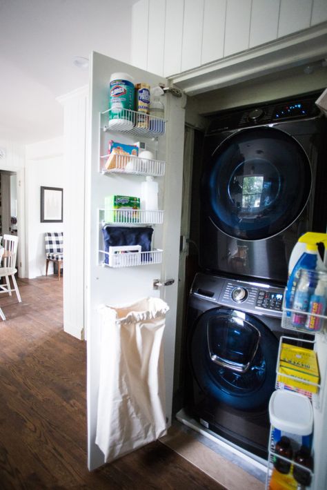 Apartment Laundry Closet, Small Washer And Dryer, Apartment Laundry Room, Laundry Closet Organization, Small Laundry Closet, Apartment Laundry, Small Luxury Apartment, Laundry Closet Makeover, Laundry Room Design Ideas