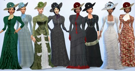 Victorian Bustle Dresses, Remade, with accessoires | Medieval Sim Tailor on Patreon Sims 4 1800s Clothes, Victorian Era Sims 4 Cc, Sims 4 Cc 1800s Clothes, Sims 4 Victorian Dress, Sims 4 Bustle Dress, Victorian Sims 4, 1890 Sims 4 Cc, Sims 4 1840s Cc, Sims 4 1890s