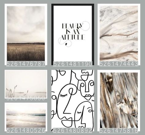 Photo Decals For Bloxburg, Bloxburg Pictures Id, Bloxburg Realistic Picture Codes, Modern Roblox Decals, Bloxburg Neutral Decal Codes, Bloxburg Modern Farmhouse Decal Codes, Blockburg Wallpaper Codes, Bloxburg Sculpture Decal, Bloxburg House Picture Codes