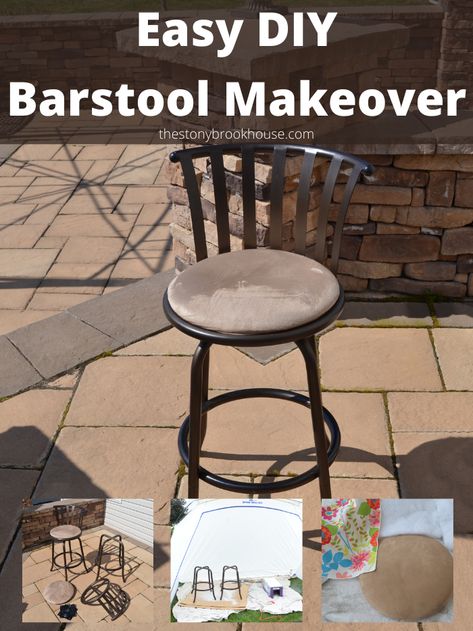 Bar Stools Ideas Diy, Barstool Makeover Wood, Painting Bar Stools Ideas, Barstool Repurpose, Metal Barstool Makeover, Farmhouse Barstools In Kitchen, Bar Stool Upcycle, Upcycled Bar Stools, Refurbish Bar Stools