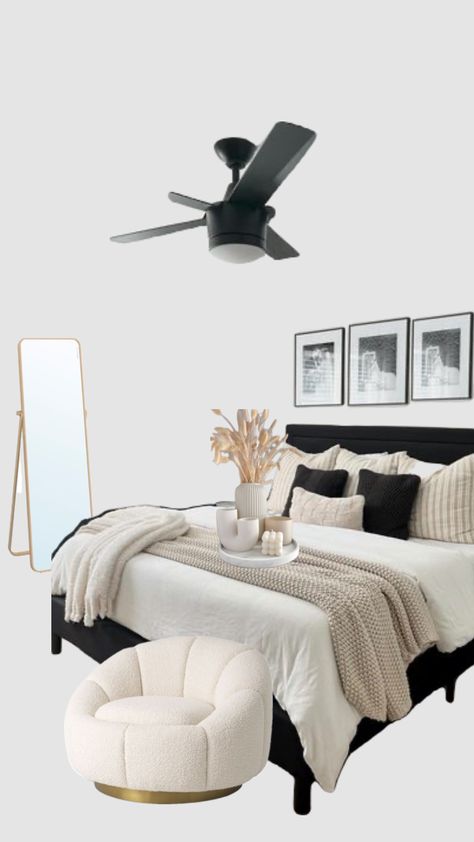 White And Brown Bedroom, Black And Cream Bedroom, Black White And Gold Bedroom, Black White And Grey Bedroom, White And Beige Bedroom, White Gold Bedroom, Black Gold Bedroom, Black Bedroom Decor, Black Bed Frame