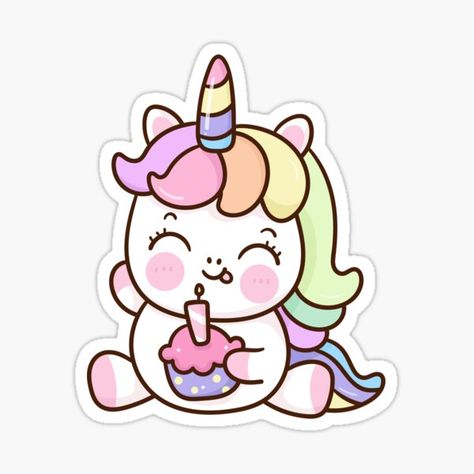 "Cute Kawaii Unicorn" Sticker for Sale by artfulbitsbyk Cute Kawaii Unicorn, Magical Watercolor, Happy Birthday Logo, Unicorn Wallpaper Cute, Cute Rainbow Unicorn, Unicorn Images, Unicorn Drawing, Diy Crafts Bookmarks, Unicorn Printables