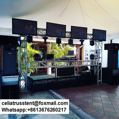 Wedding Dj Setup, Restaurant Table Design, Marquee Tent, Dj Stand, Dj Table, Lighting Truss, Dj Room, Truss Structure, Concert Stage Design