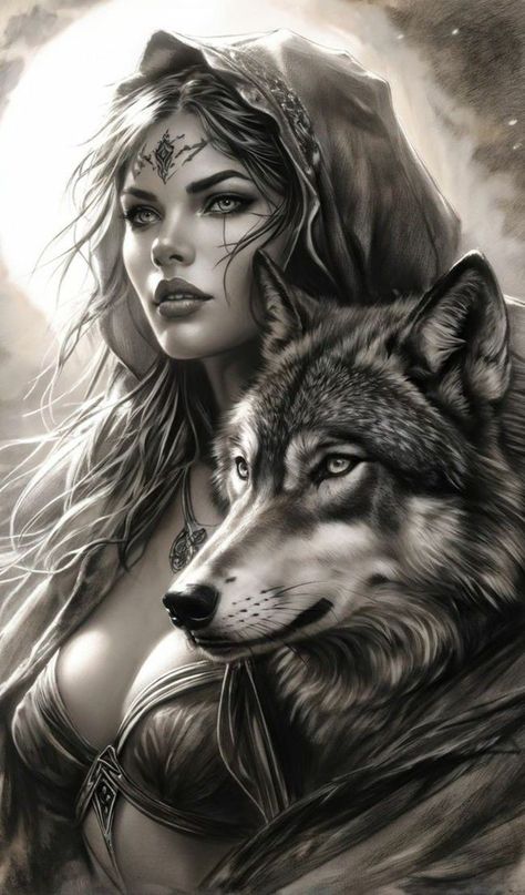 Wolves And Women Tattoo, Woman With Wolf, Wolf Woman, Werewolf Girl, Wolf People, Dark Alice In Wonderland, Viking Wolf, Wolf Warriors, Wolves And Women