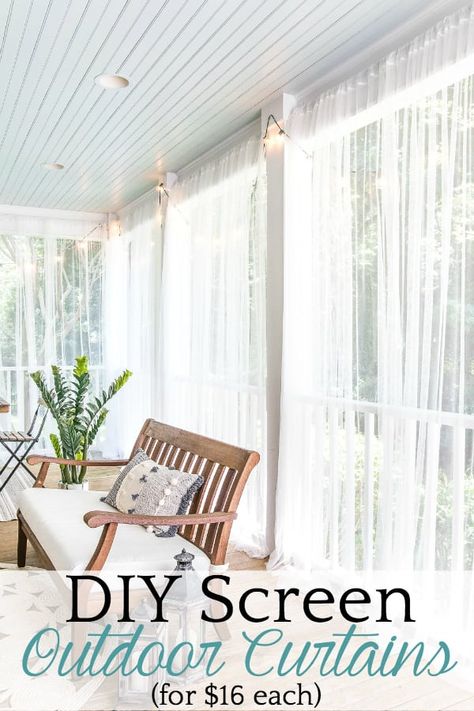 DIY Outdoor Curtains and Screened Porch for Under $100 - Bless'er House porch screen curtain Ikea curtains Diy Outdoor Curtains, Affordable Apartment Decor, Boho Apartment, Porch Curtains, Winter Retreat, Affordable Apartments, House With Porch, Outdoor Curtains, Diy Curtains